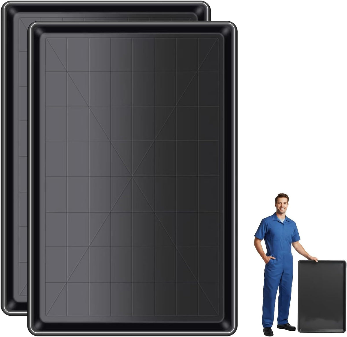 2-Pack Extra Large Plastic Oil Drain Drip Pan,35"x24"x1.6"