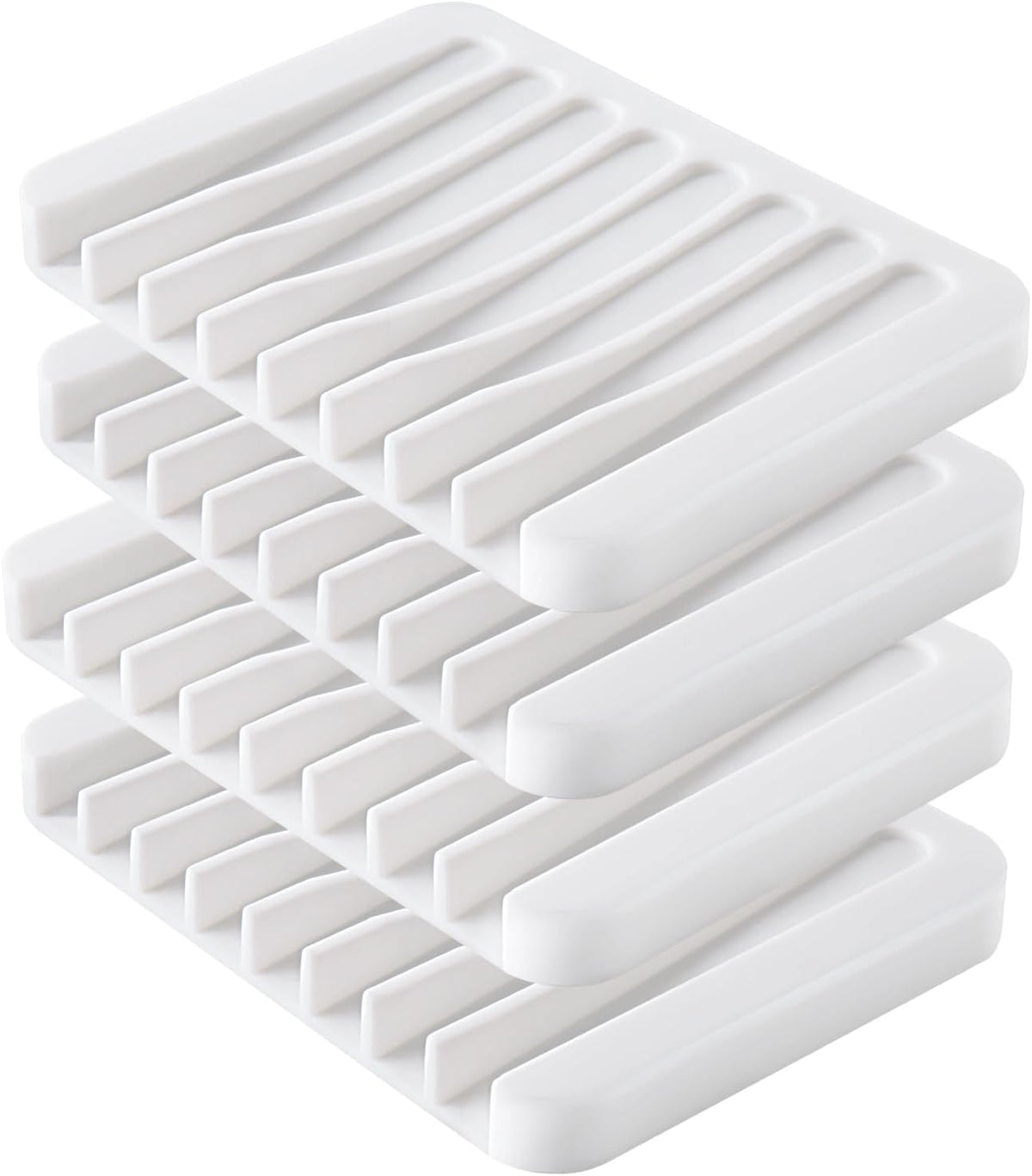 4PCS White Silicone Self-Draining Soap Holders for Shower, Bathroom