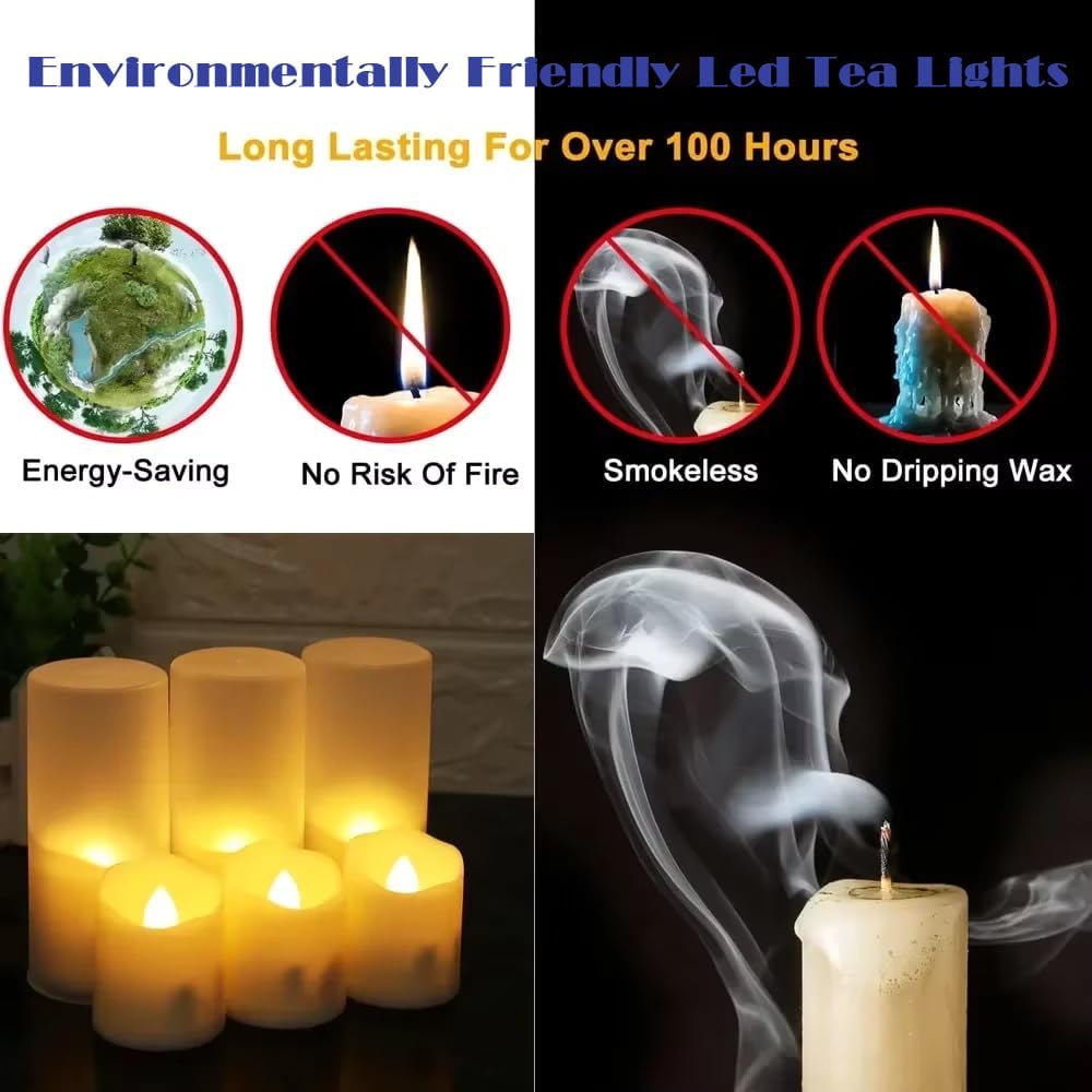 Rechargeable,6pcs Flickering LED Tea Lights Candles with USB Charging Cables, Flameless Votive Candles with Timer & Remote, Warm White Light Electric Fake Candle for Christmas Festival Decor Home