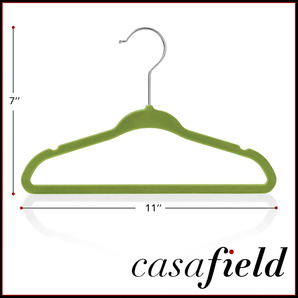 Casafield 50 Velvet Baby Hangers - 11" Size for Infant & Toddler Clothes - Lime Green