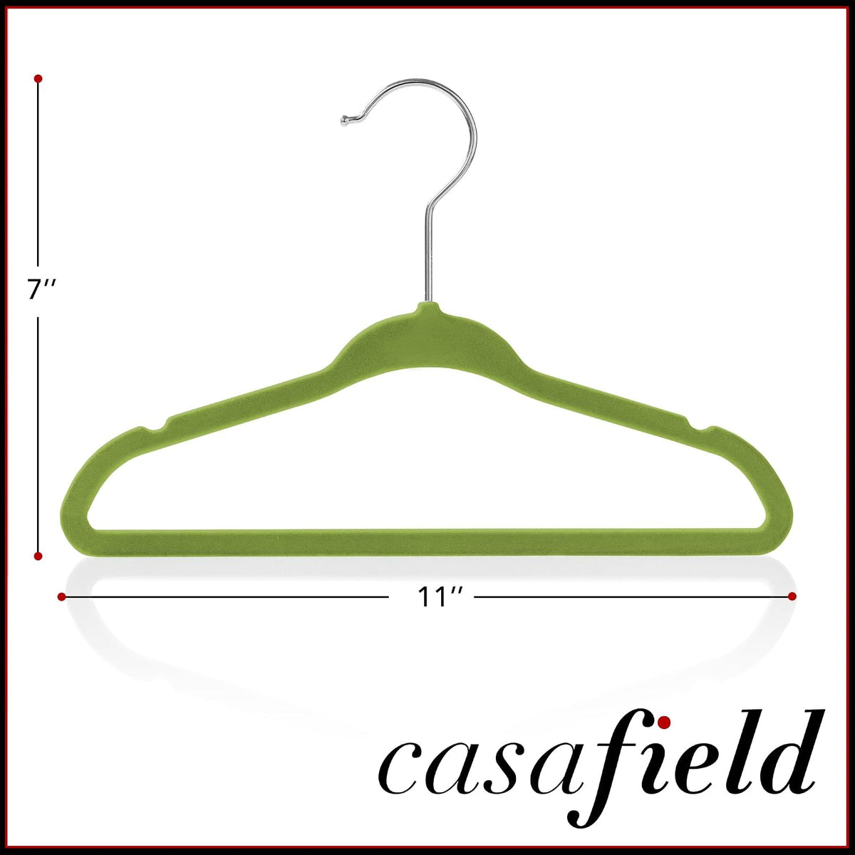 Casafield 50 Velvet Baby Hangers - 11" Size for Infant & Toddler Clothes - Lime Green