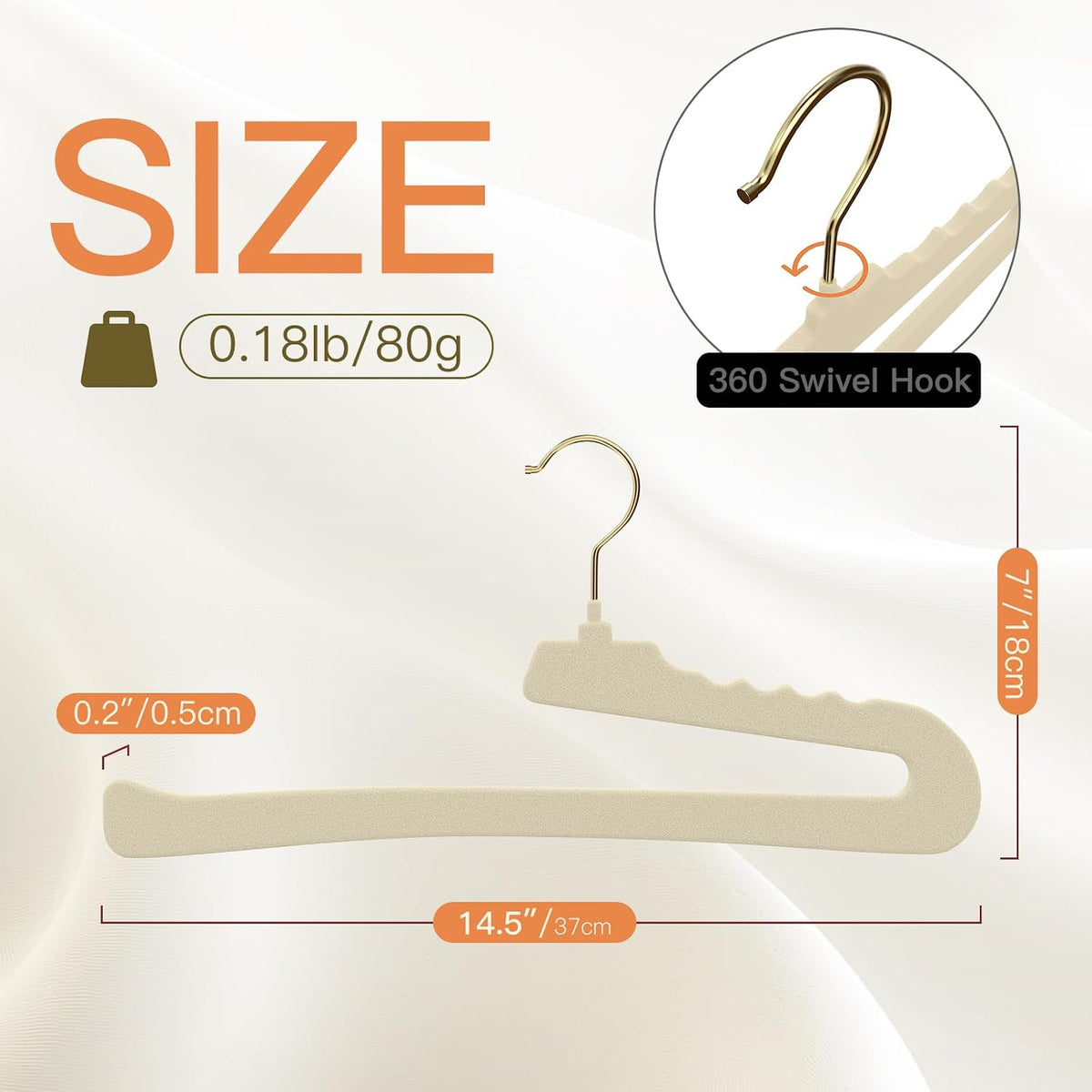 Flottian 20 Pack Velvet Pants Hangers - Open Ended Non-Slip Heavy Duty Closet Organizers with 360° Swivel Hook, Space-Saving Felt Hangers for Pants, Jeans, Dresses & Towels, Beige