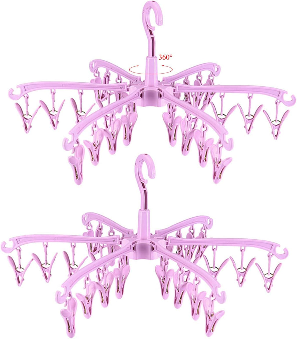 Clothes Drying Hanger with 24 Clips,Foldable Hanging Rack 2 PCS