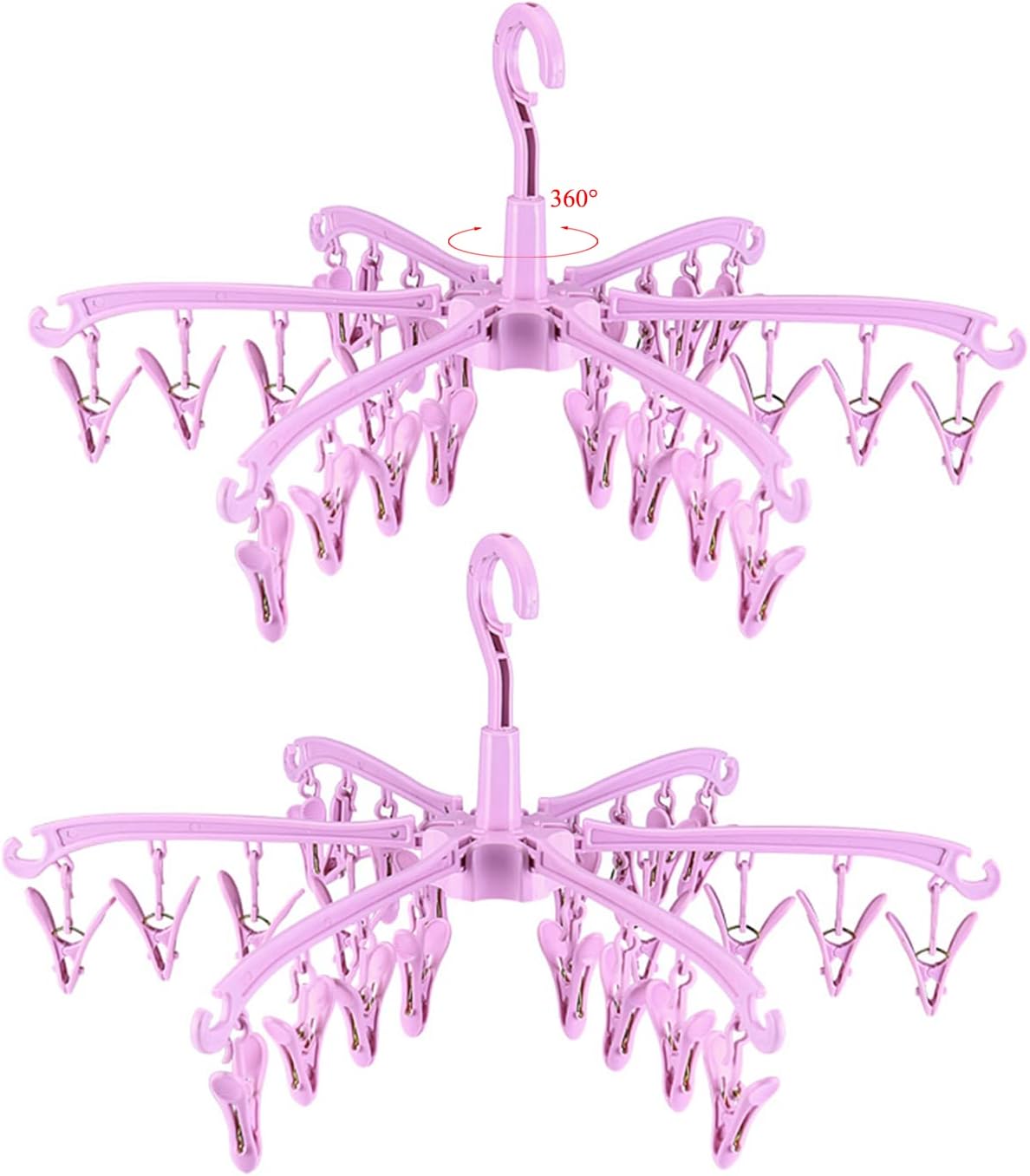 Clothes Drying Hanger with 24 Clips,Foldable Hanging Rack 2 PCS