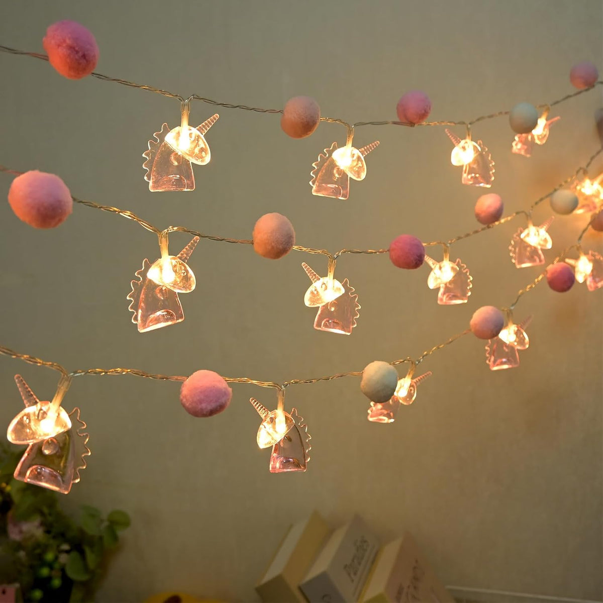 ChiRee Pom Poms String Lights with Unicorn Fairy Lights