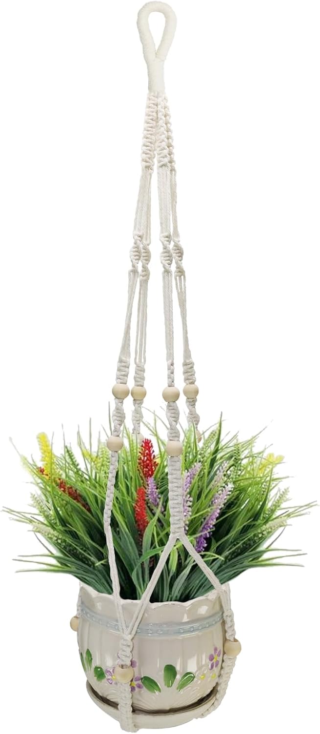 Plant Hangers, 35’ Plant Hangers Indoor, Handmade Woven No Tassels Style Hanging Plant Holder with Wood Beads Decorative Flower Pot Holder for Indoor Outdoor and Home Decor Hanging Planter