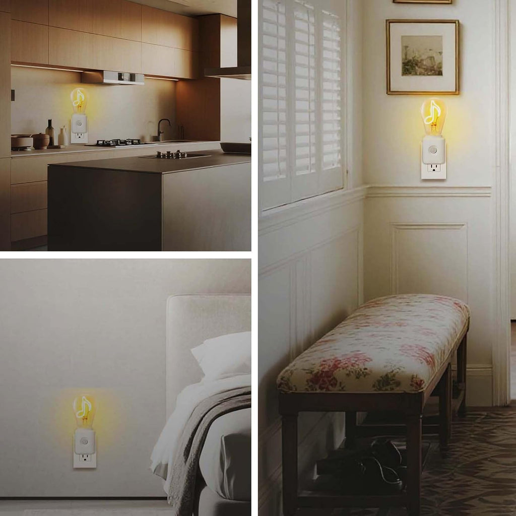 Filament LED Night Light Plug-in, 2200K Ultra Warm White, Motion & Dusk to Dawn Sensor, 10-100LM Adjustable Brightness, for Bedroom, Hallway, Stairs – 1 Pack