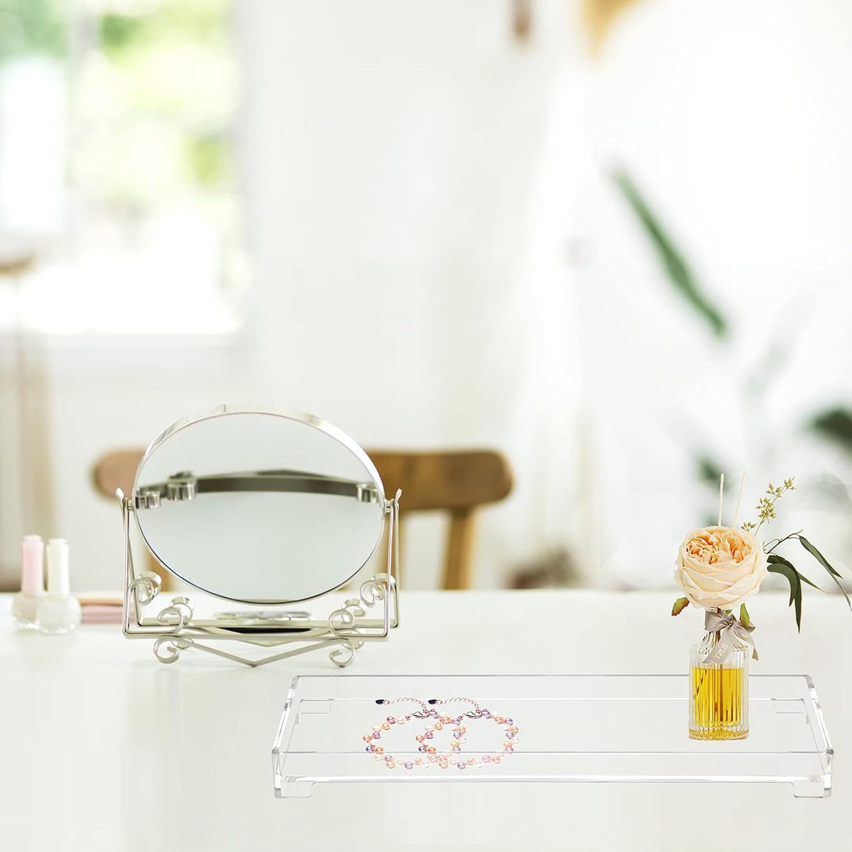 Vanity Bathroom Tray Acrylic Clear Rectangle Decorative Organizer, Small