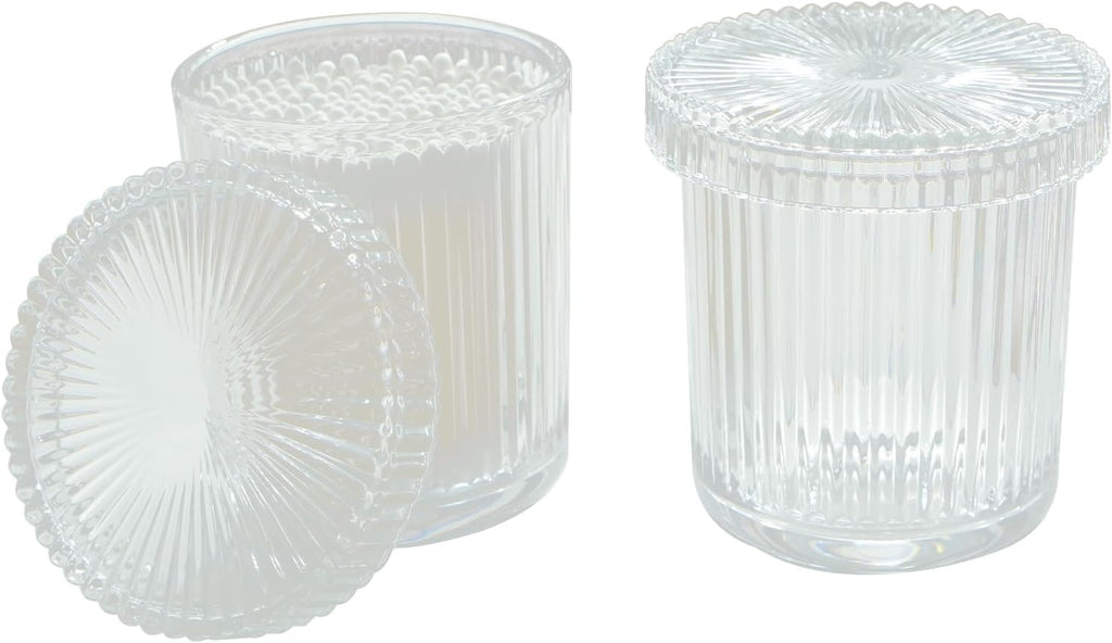 2 Pack Glass Container Qtip Holder with Lid,Mouthwash Cup,Cosmetic Storage