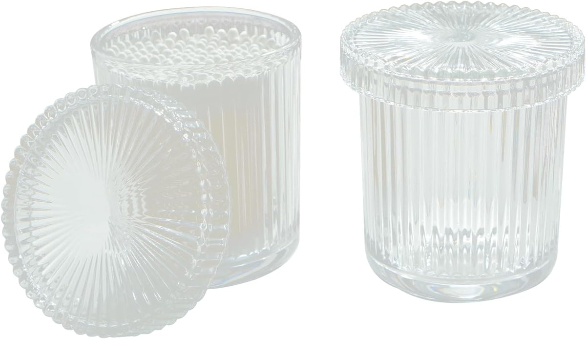 2 Pack Glass Container Qtip Holder with Lid,Mouthwash Cup,Cosmetic Storage