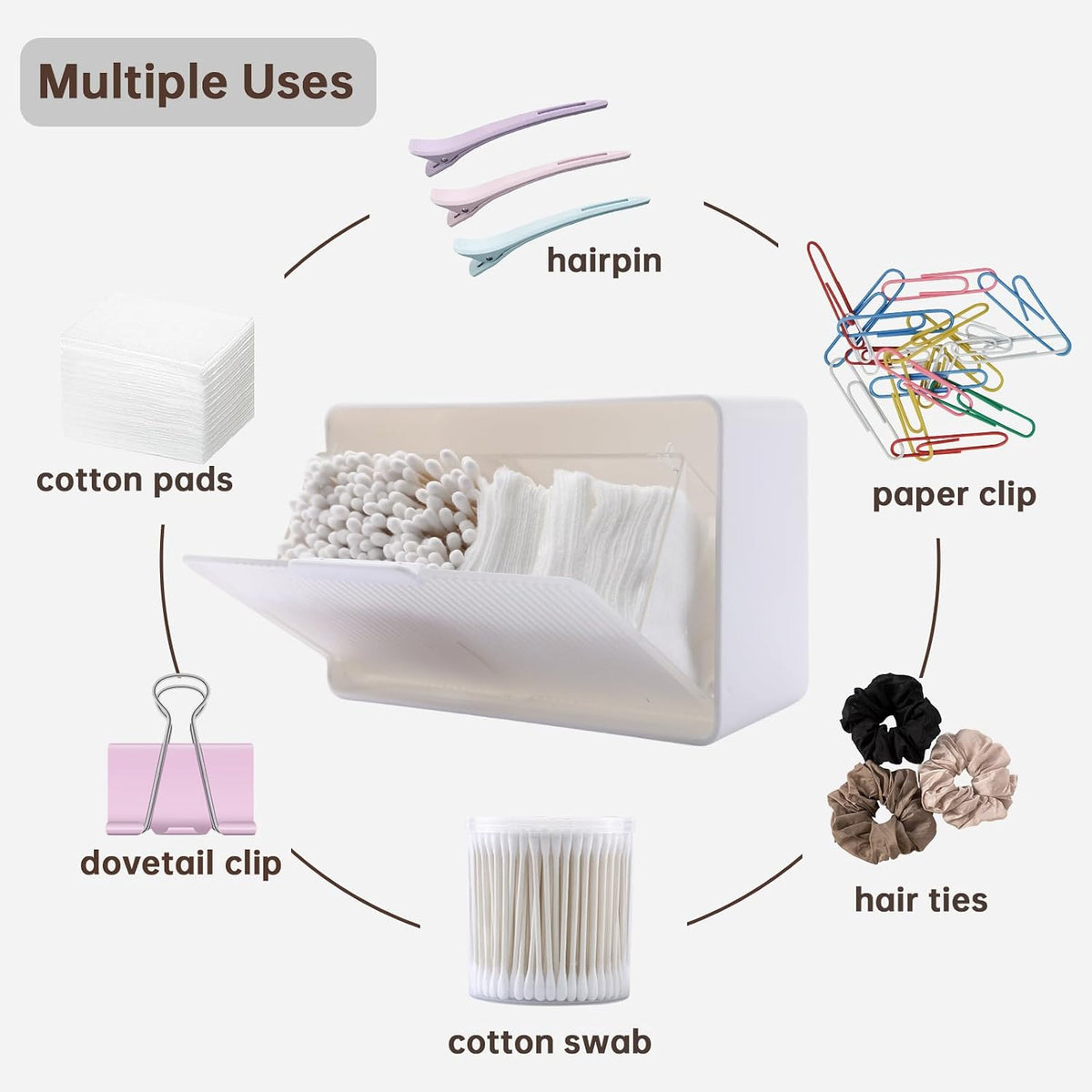 DASITON Wall Mounted Qtip Holder, Cotton Swab Storage Box with Lid, Bathroom Canister Organizer for Cotton Swabs, Balls, Pads, Floss Picks, Waterproof Bathroom Storage Container for Vanity (Clear L)