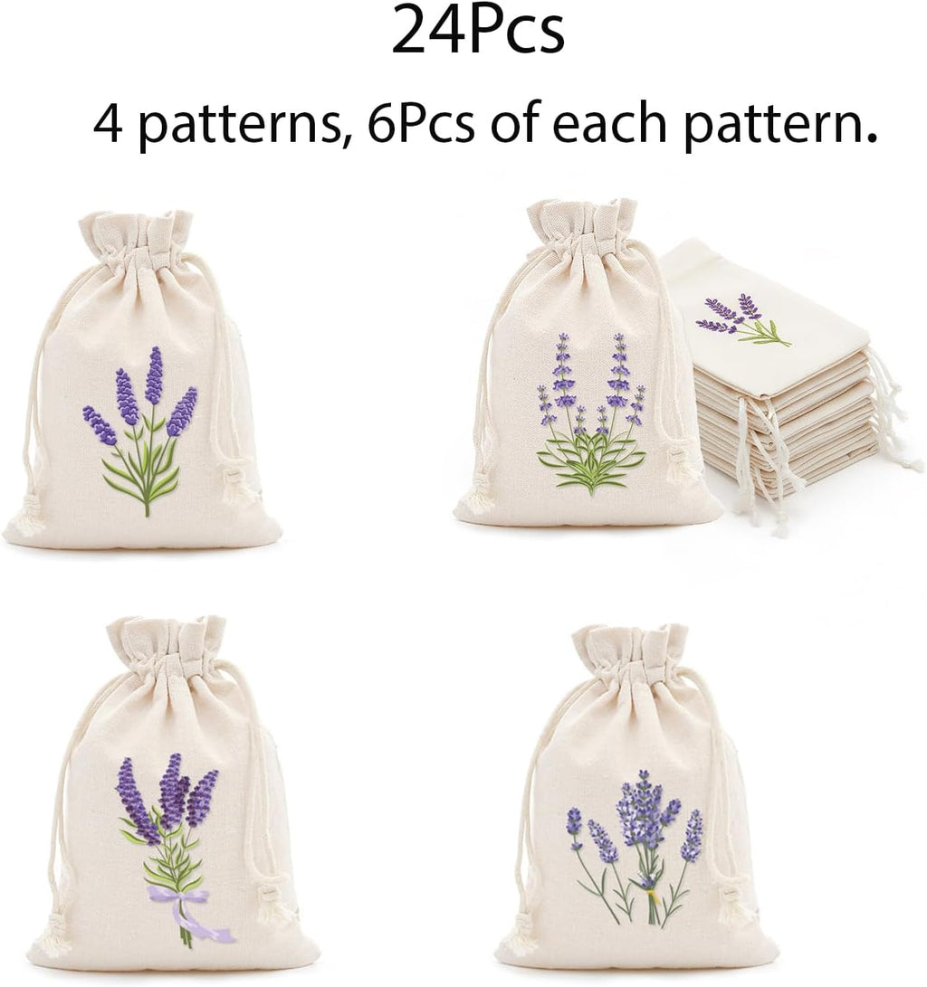 24 Pcs Sachet Bags Empty Small Sachet Bags for Fragrance Handmade Scent Sachets Lavender Pattern(13x18cm, Natural Cotton)