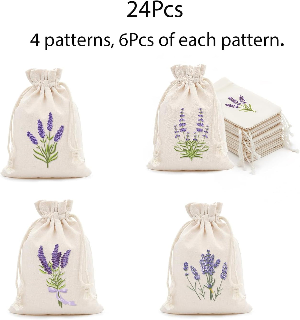 24 Pcs Sachet Bags Empty Small Sachet Bags for Fragrance Handmade Scent Sachets Lavender Pattern(13x18cm, Natural Cotton)