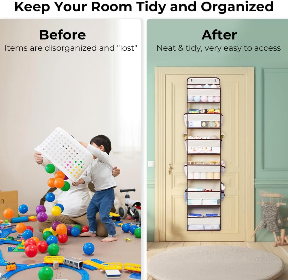 WishJazz Over the Door Organizer, 6 Shelf 50 lbs Load door organizer hanging, No Tilt Closet Organizers and Storage for Bathroom, Bedroom Nursery Newborn, Baby Necessities, Kitchen, Craft Storage