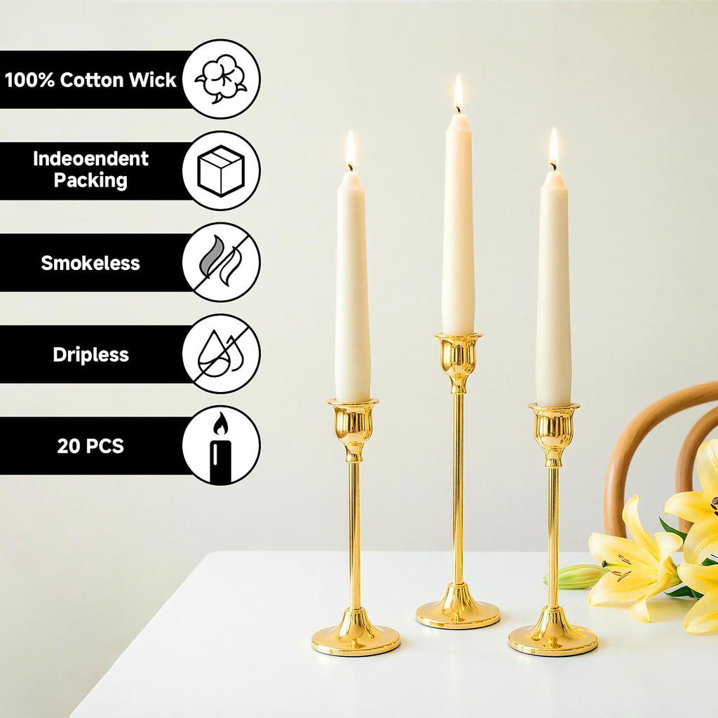 20 Pack Ivory Taper Candles, 10 Inch, Unscented