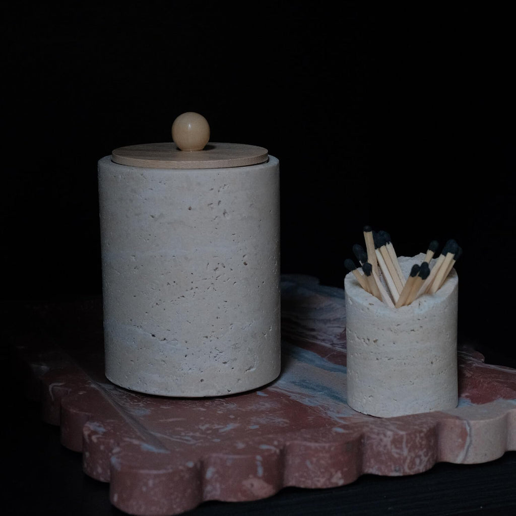 Travertine Qtip Holder Dispenser Container Bathroom Vanity Organizer