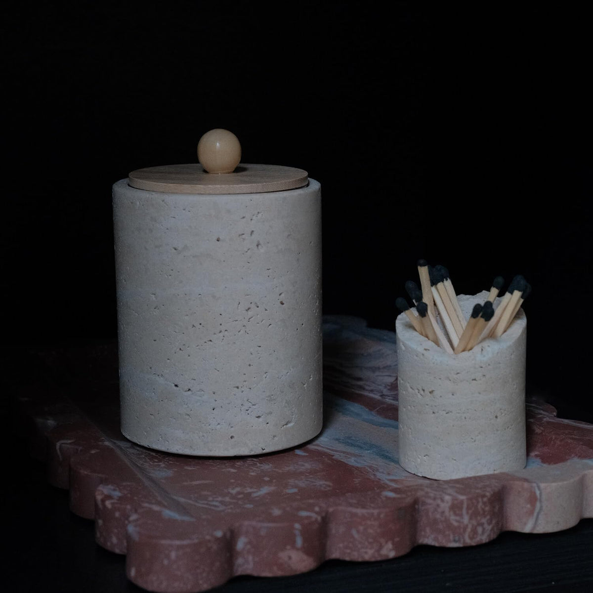 Travertine Qtip Holder Dispenser Container Bathroom Vanity Organizer