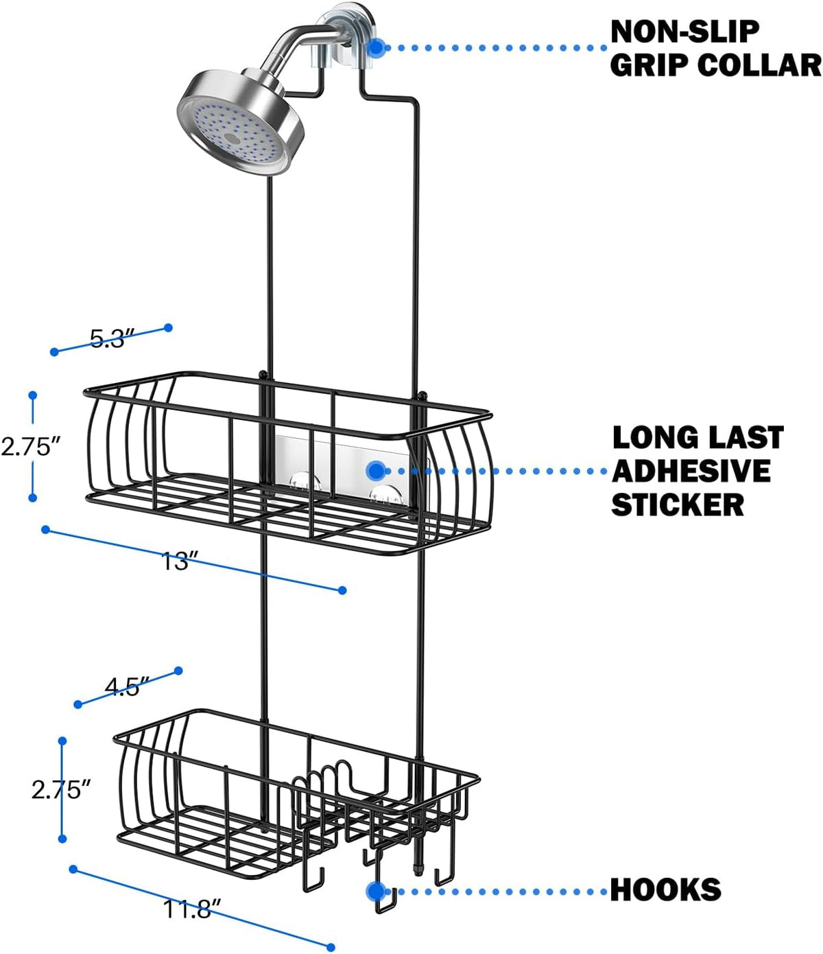 Epicano Shower Caddy Hanging,Large Capacity Shower Organizer,Black