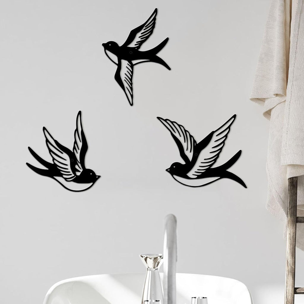ESTART Metal Birds Wall Decor, 3 Pcs Black Birds Metal Wall Art