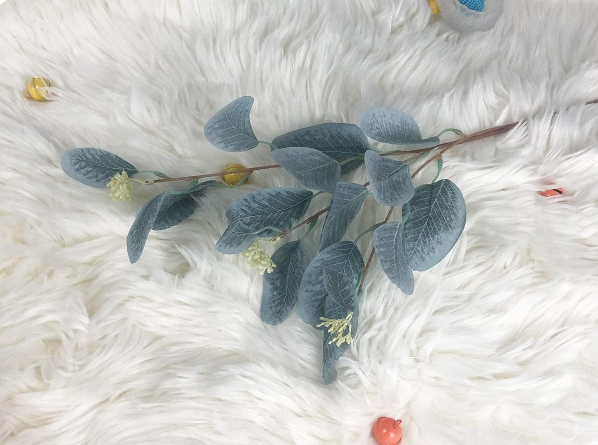 4Pcs Artificial Eucalyptus Leaves Stems Faux Eucalyptus Plant Branches for Vase Filling Home Decoration Flowers Wedding Holiday Arrangement (Light Blue)