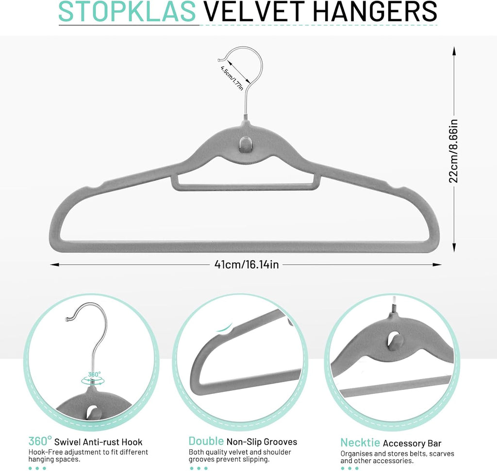 Velvet Stackable Hangers 30 Pack, Clothes Hanger Non Slip Felt with Hook