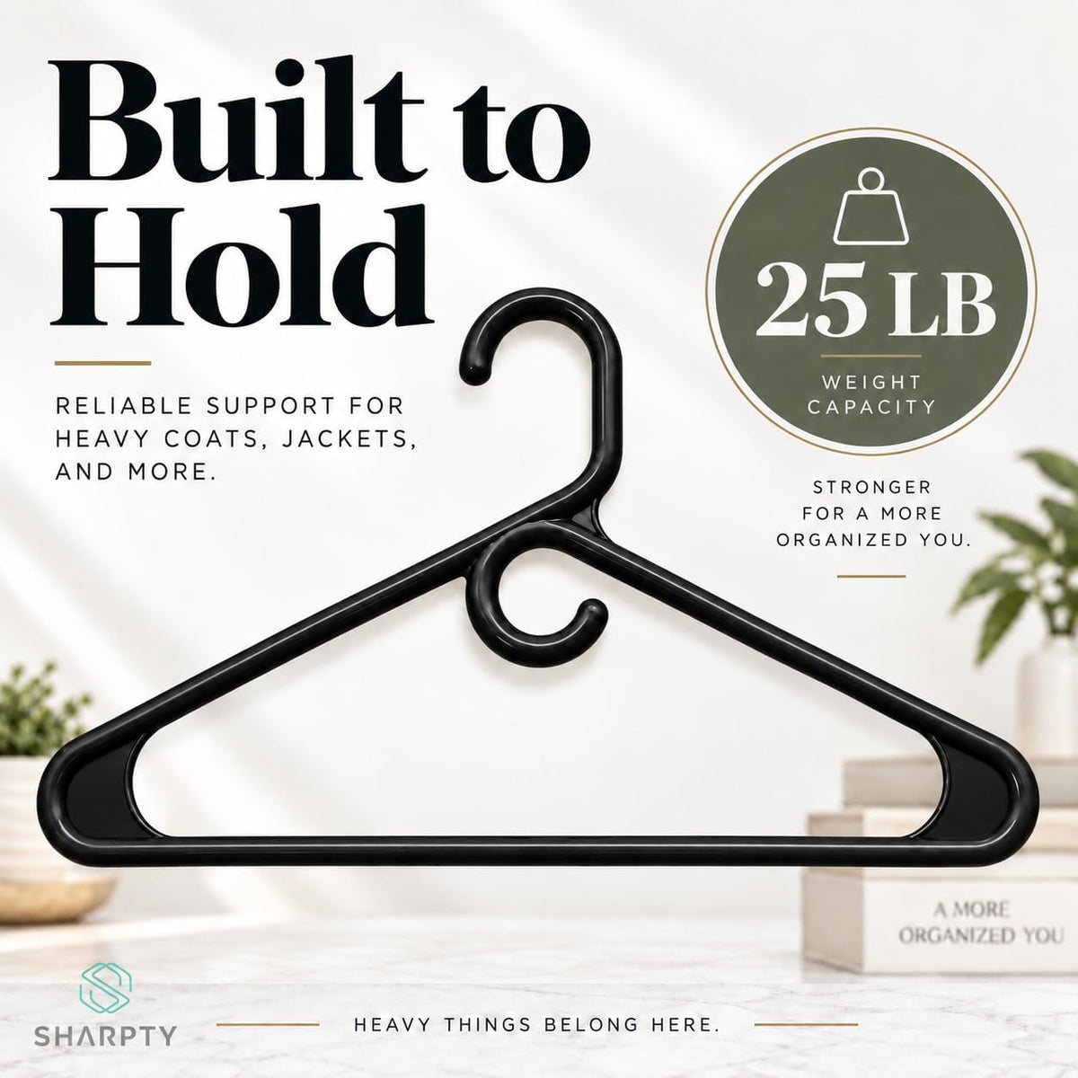 Heavy Duty Clothes Hangers, 24 Pack - Space Saving, Ultra Strong Black Plastic - Hang Your Belt, Pants, Coat, Shirt, Shorts, Jeans, Sweater and More - Bulk Closet Storage for Adults Clothing