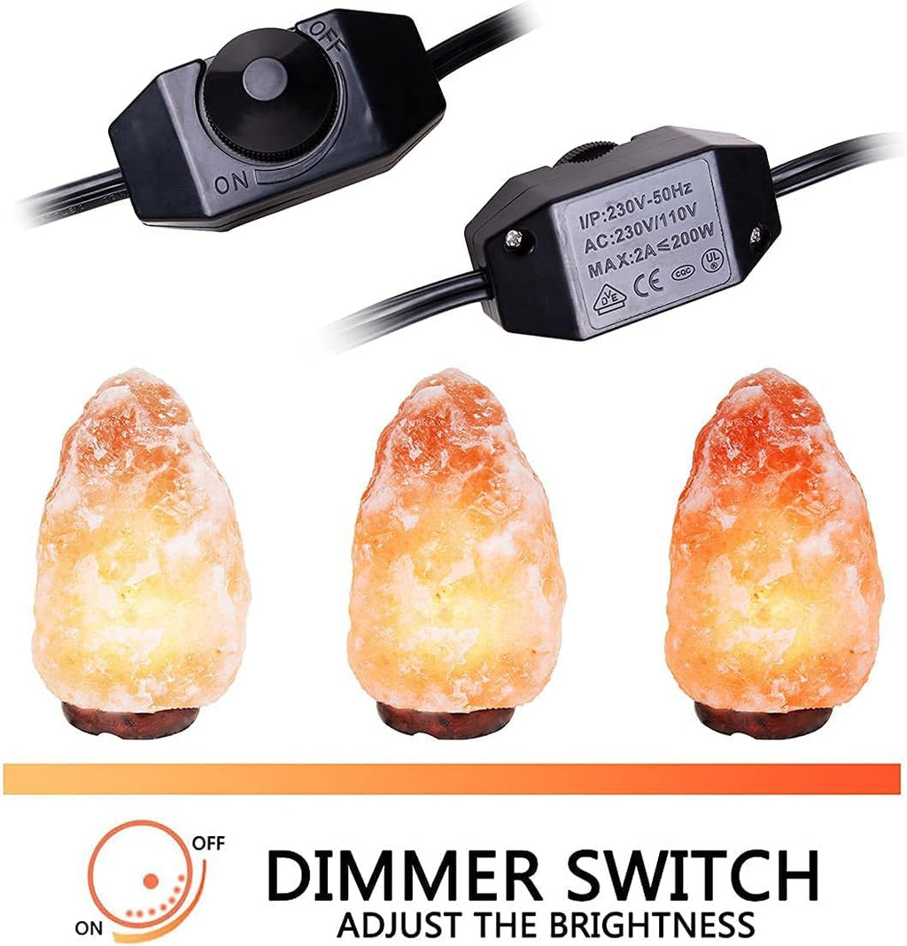 Himalayan Salt Lamp Cord Replacement with Dimmer Switch(2-Pack) and E12 Halogen Salt Lamp Bulbs(6-Pack) New Series (5 Feet Cord & 3.34 Inch Base)