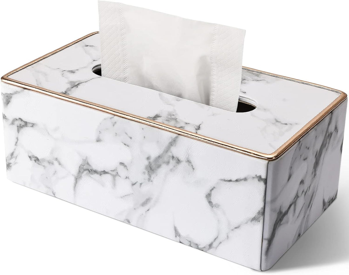 Tissue Box Cover Rectangular, PU Leather Tissue Box Holder for Kleenex, Napkin, Rectangle Tissue Box Covers, Tissue Holder for Bathroom Car Home Decorative 9.84"X5.23"X3.77" - Phnom Penh Marble