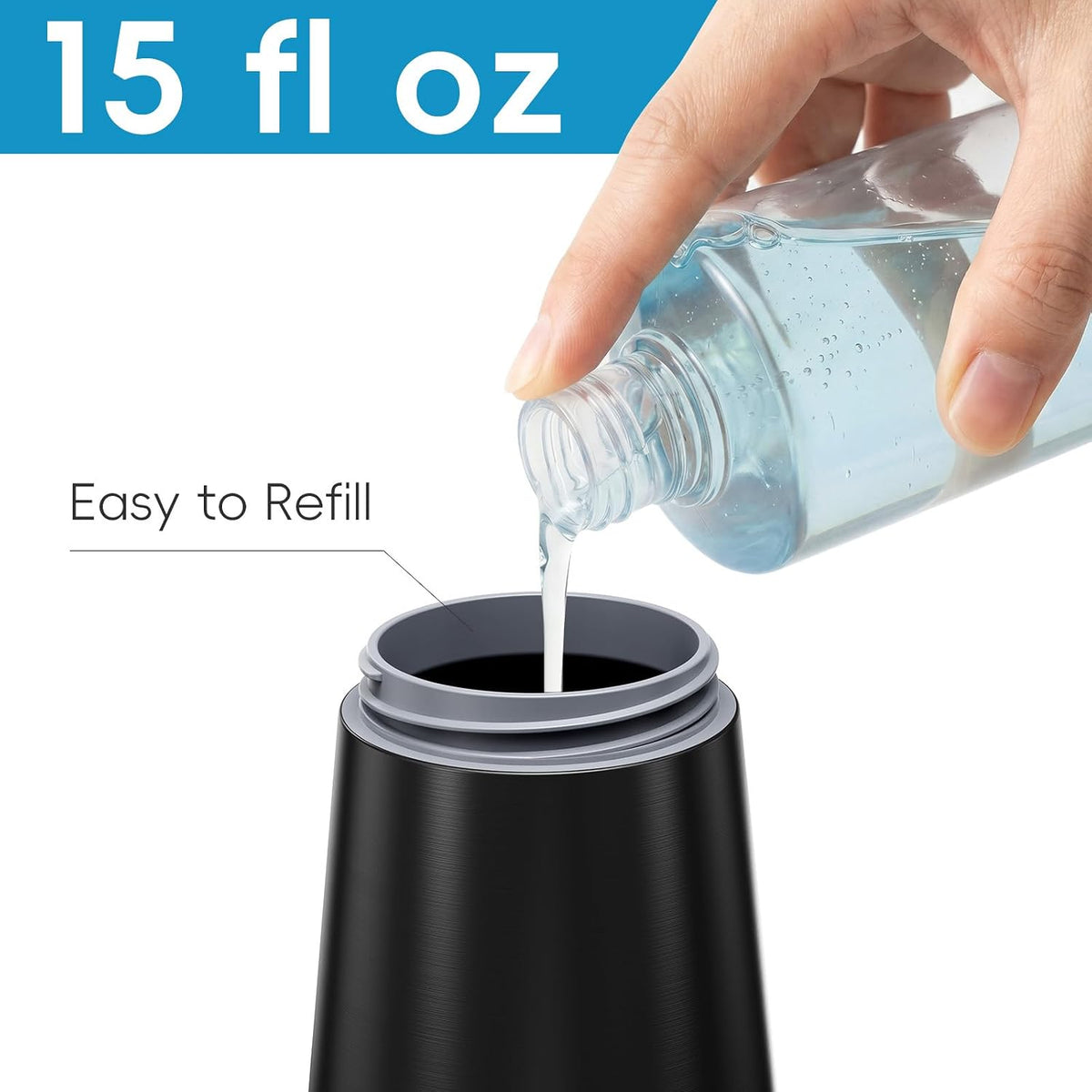 BYUNER Soap Dispenser for Bathroom & Kitchen, 15 fl oz Refillable Soap Dispenser, Brushed Black Metal Look Countertop Soap Dispenser, Rust-Free Hand Soap & Dish Soap Dispenser