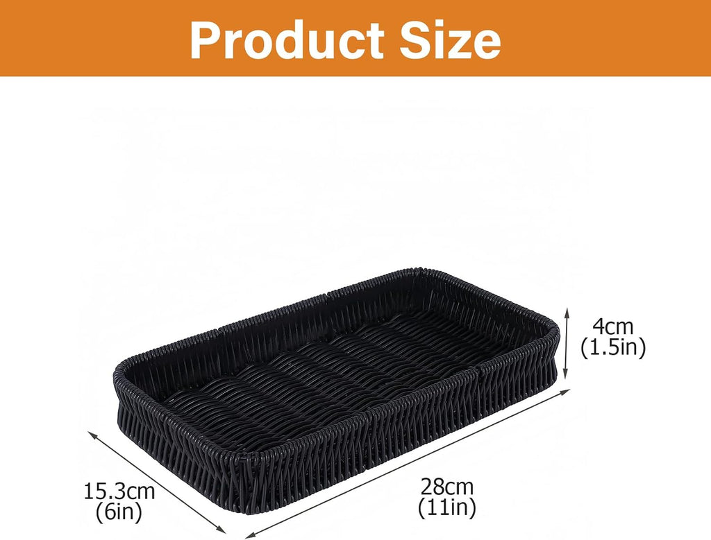 Toilet Paper Basket Organizer, 11” Inch Metal Woven Toilet Tank Basket for Back of Toilet, Bathroom Countertop Storage Tray with Non-Slip Feet for Toilet Paper, Wipes, Toiletries & Essentials, Black