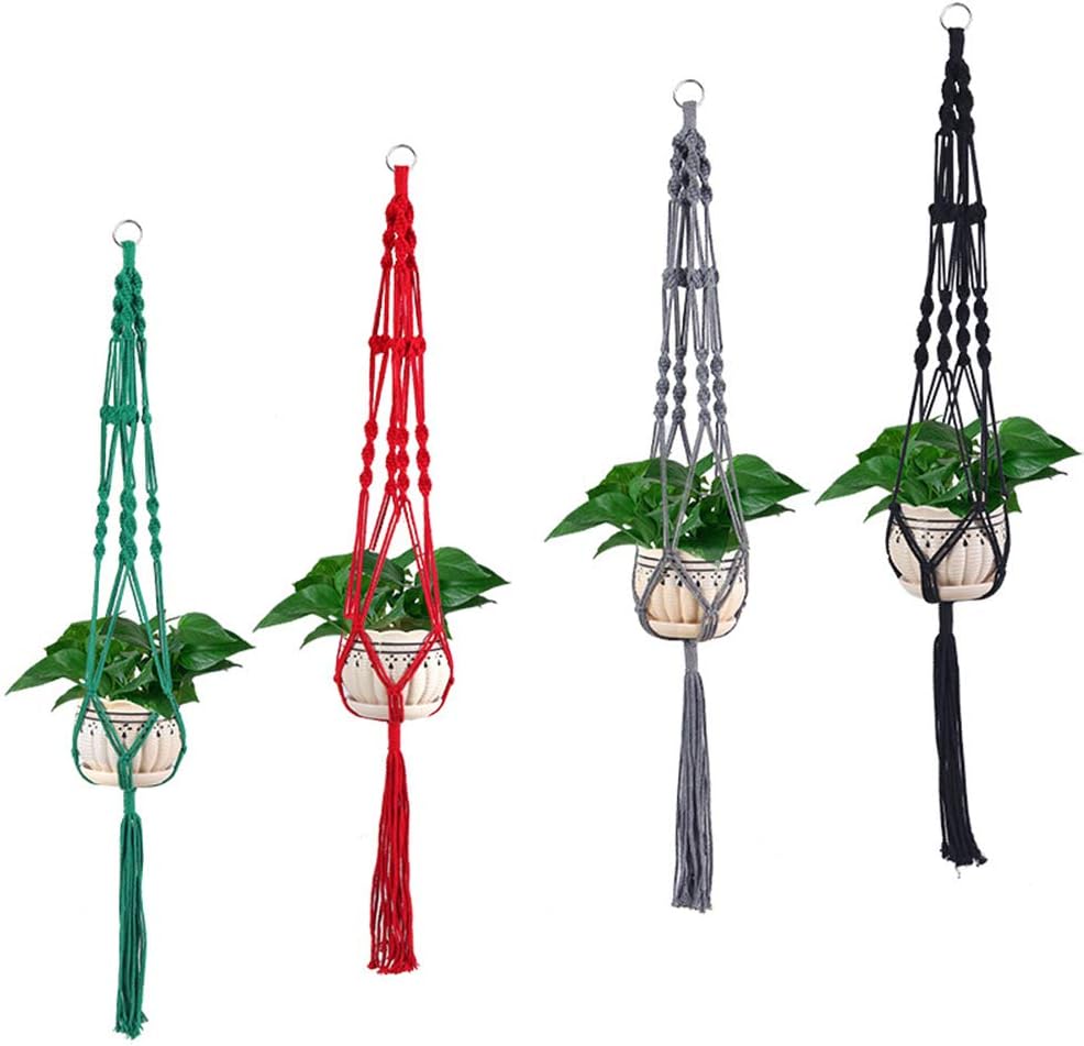 Vpang 2 Pack Colorful Cotton Macrame Plant Hanger, Outdoor Indoor Hanging Planter Basket Flower Pot Holder Boho Home Decor 40 Inch (Red)