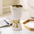 White and Gold Vase, Bow Vase for Home Decor