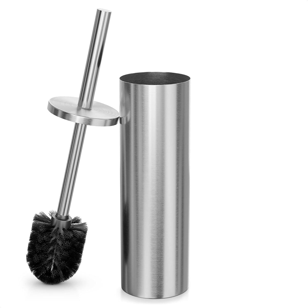 Silver Toilet Brush and Holder Set, Freestanding, Splash Protection