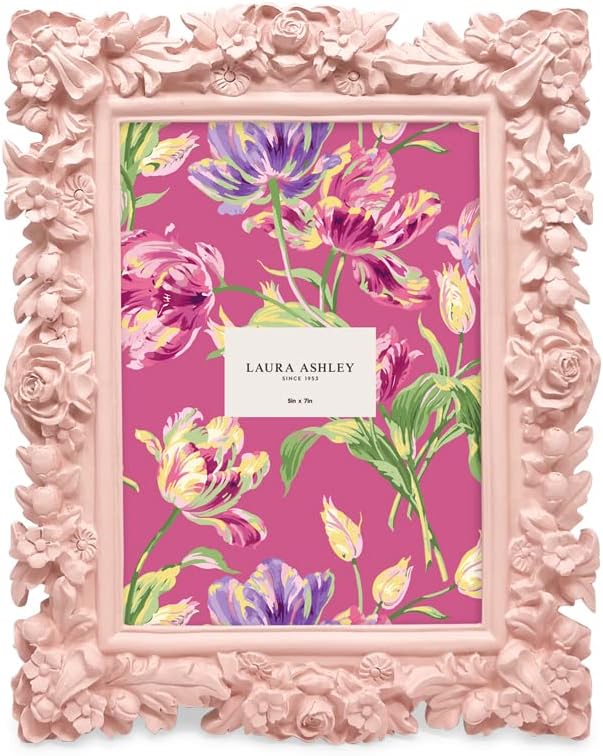 Laura Ashley 5x7 Pink Floral Textured Hand-Crafted Picture Frame w/Easel