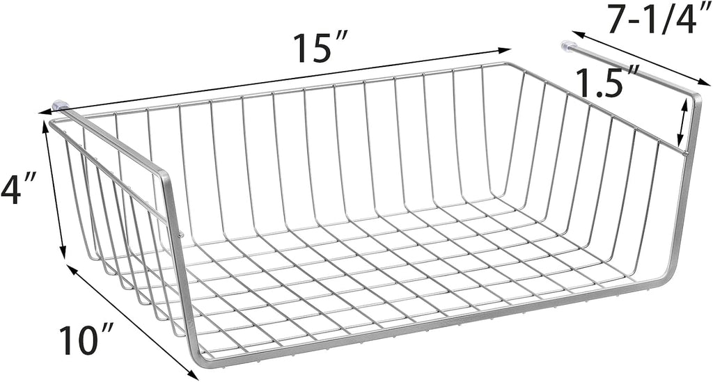 Jucoan 3 Pack Under Shelf Baskets, 15 x 10 x 5.5 Inch Slide in Wire Hanging Storage Baskets Under Cabinet Shelf Storage Baskets for Kitchen Pantry Cupboard Dorm Room Closet Bookshelf, Large