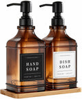 Amber Glass Soap Dispesner Set 2 16.9oz Kitchen Sink Luxury Bathroom Decor