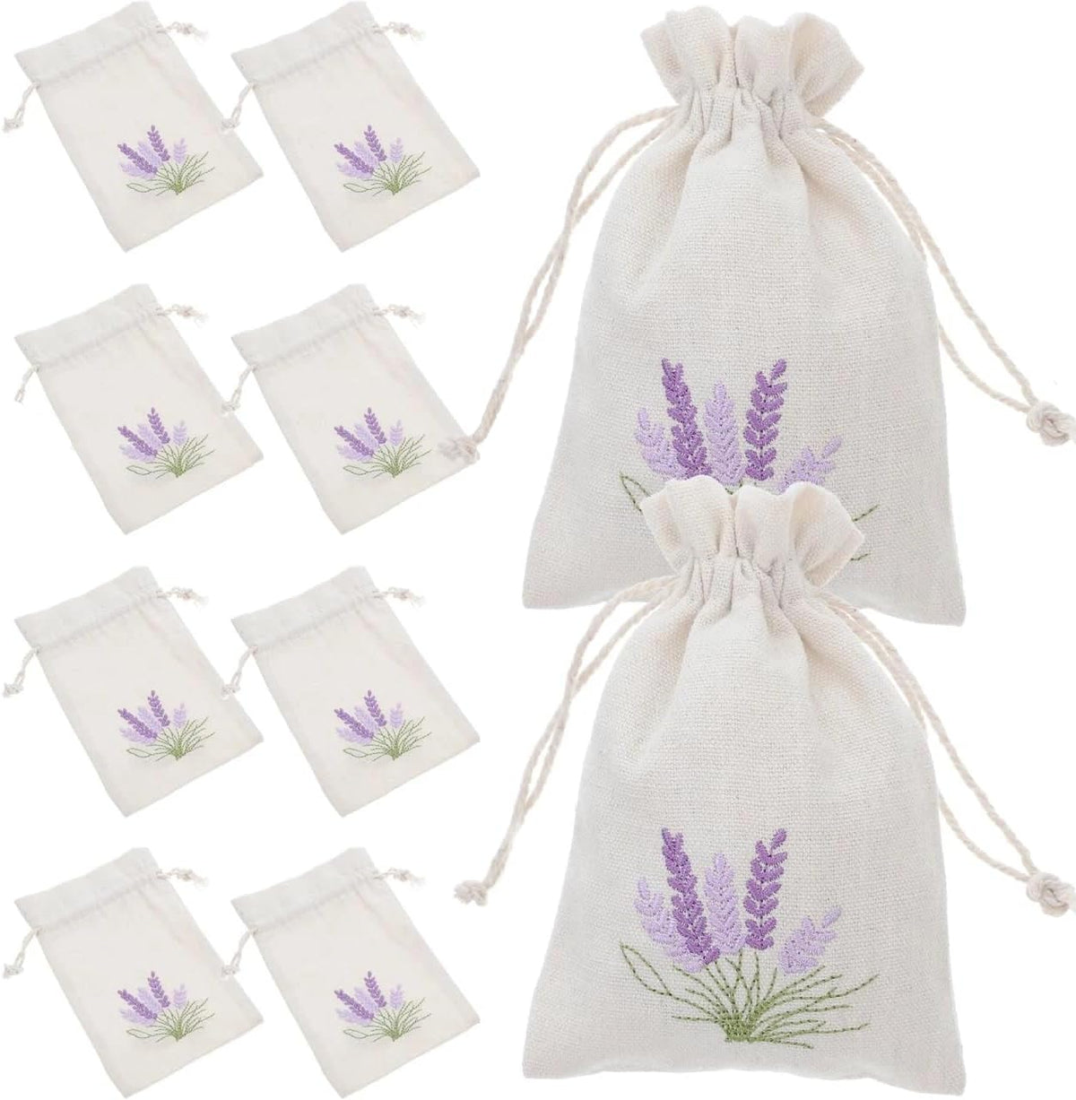 blissfulmilo 10pcs Sachet Bags,Cotton Drawstring Bags,Lavender Pouches, Small Jewelry Pouch Empty Sachet Bags with Lavender Pattern for DIY Wedding Party Supplies