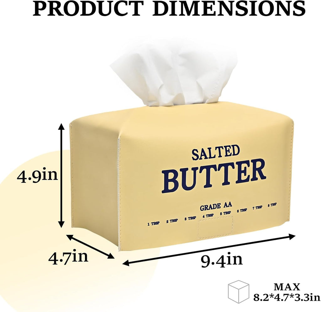 MSJGA Butter Tissue Box Cover, Rectangular PU Leather Tissue Box Holder
