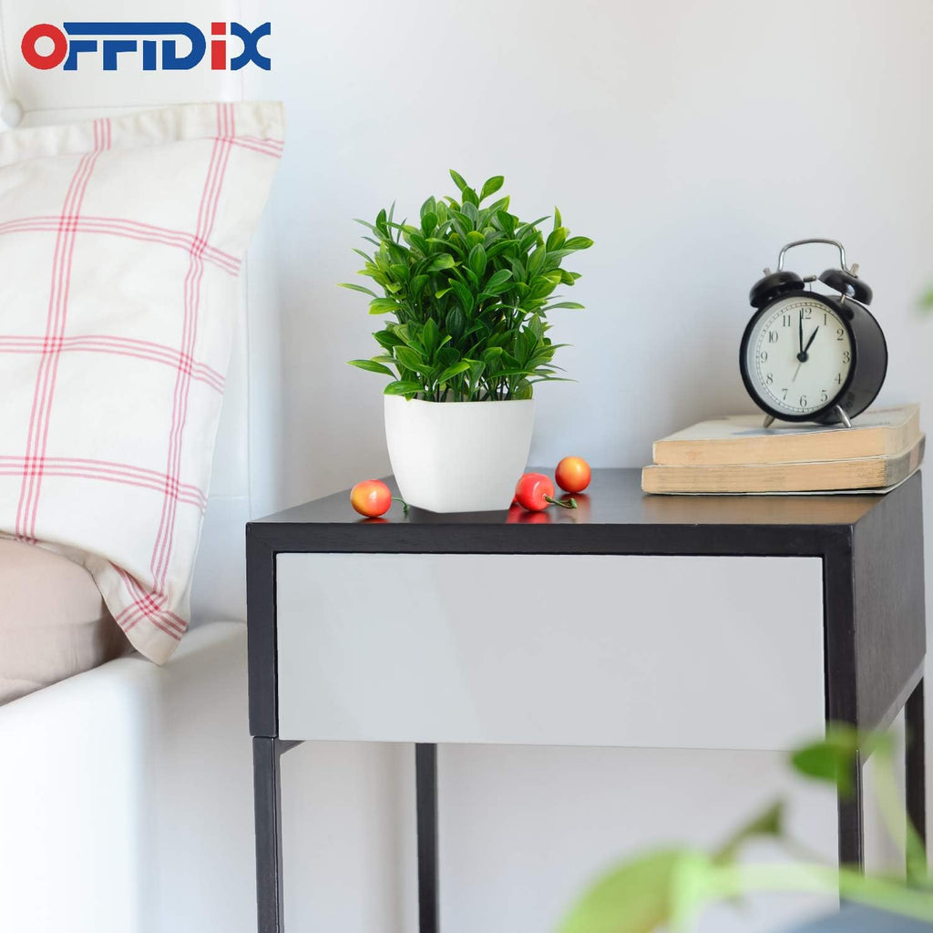 OFFIDIX Artificial Eucalyptus Plants with White Square Vase Small Artificial Tree for Office Desktop Decor Fake Plants for Home and Office Indoor Decorations