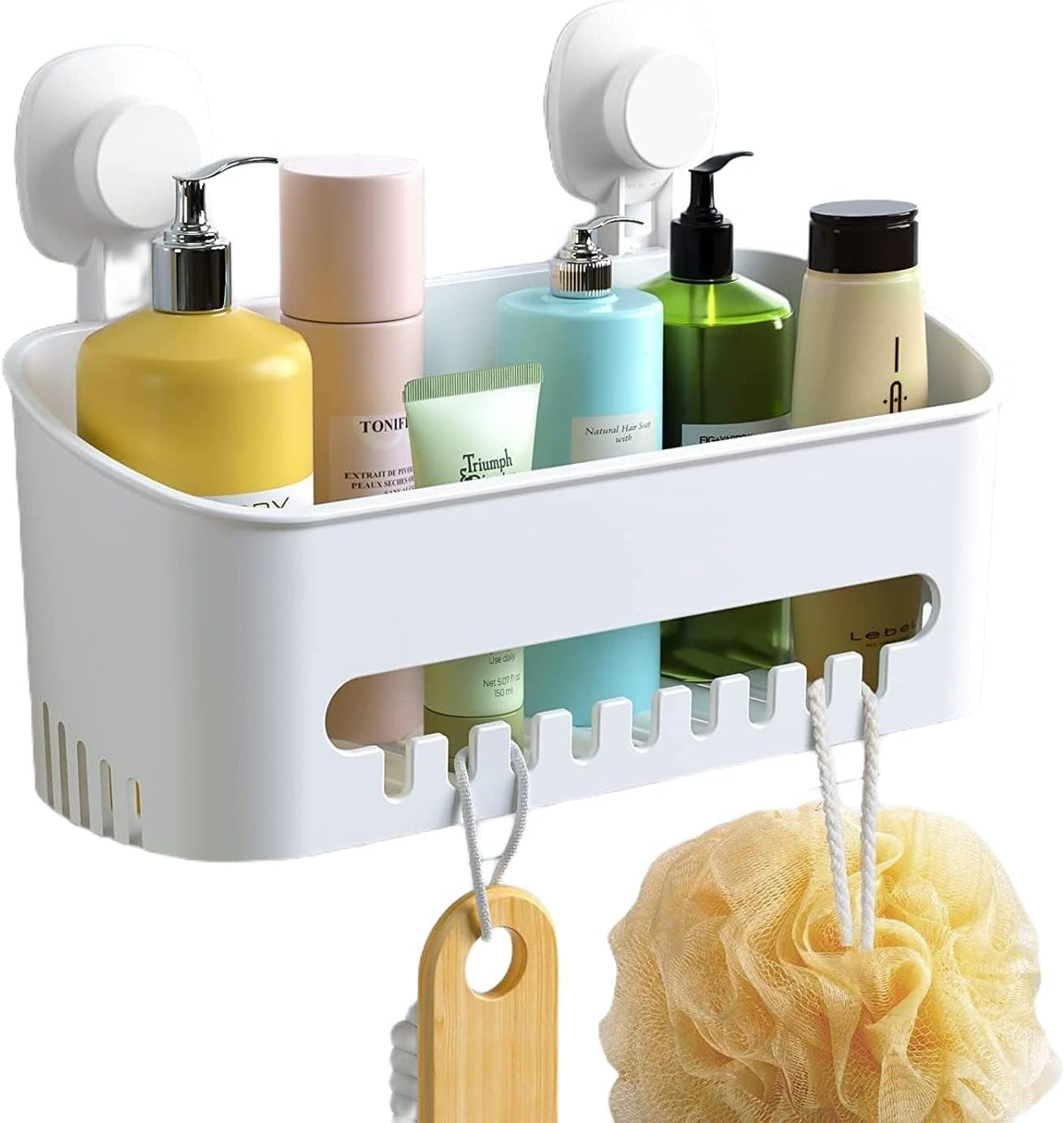 LUXEAR Suction Cup Shower Caddy, No Drilling Shower Caddy, White