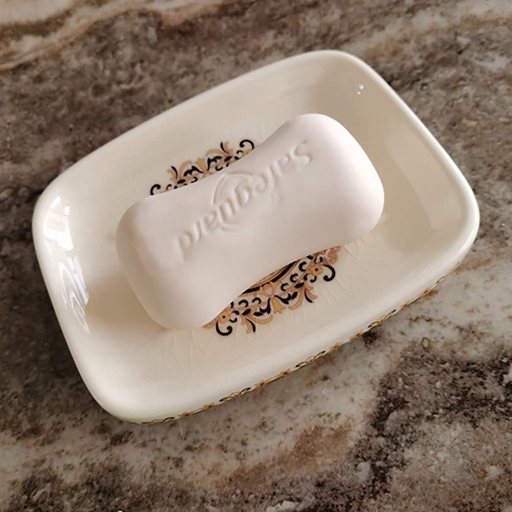 Kelake Ceramic Soap Dish Creative Ice Crack Ceramic French Sunflower Pattern Soap Dish Holder for Bathroom and Shower Soap Tray Box with Drain Gift for Mum Family