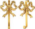JarThenaAMCS 2Pcs Gold Bow Over The Door Hooks Metal Door Hanger Hook Coquette Towel Coat Hanger for Home Kitchen Bedroom Bathroom Decor