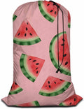 Swono Heavy Duty Laundry Drawstring Bag with Strap Juicy Watermelon, Tropical Exotic Fresh Fruits 28 x 40 Inch, Oxford Cloth Travel Dirty Clothes Bag for Laundromat and Household, Pink