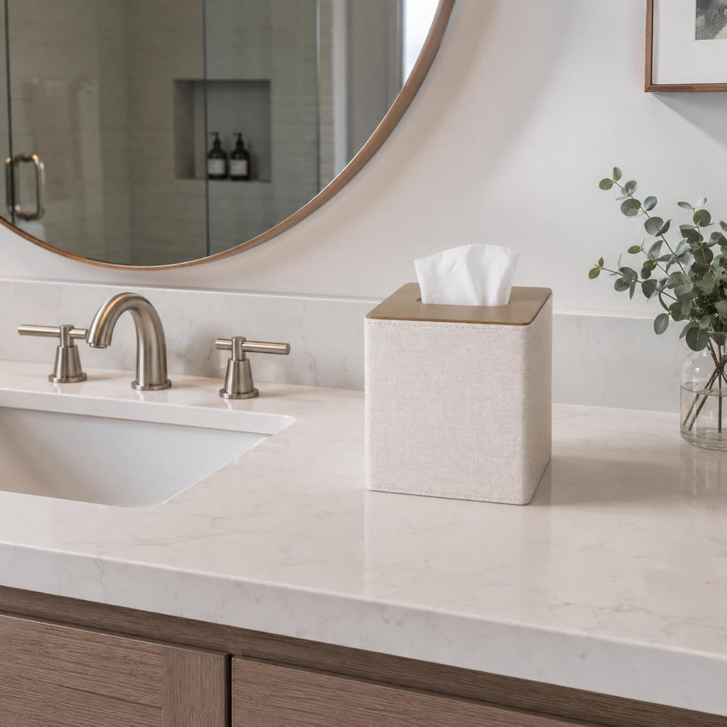 Tissue Box Cover Square, Decorative PU Leather Cube Tissue Holder