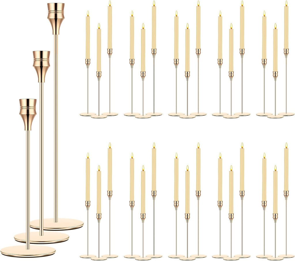 Yaomiao 30 Pcs Gold Candlestick Holders Metal Taper for Wedding Table
