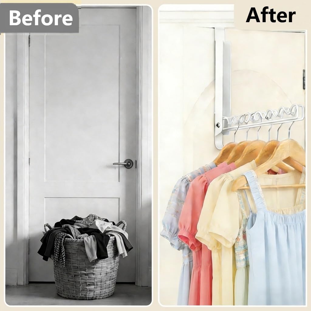 1 Pack Foldable Over The Door Drying Rack, Space Saving Portable Laundry Hanging Organizer, No Drilling Multipurpose Storage for Bathroom Closet Dorm, White
