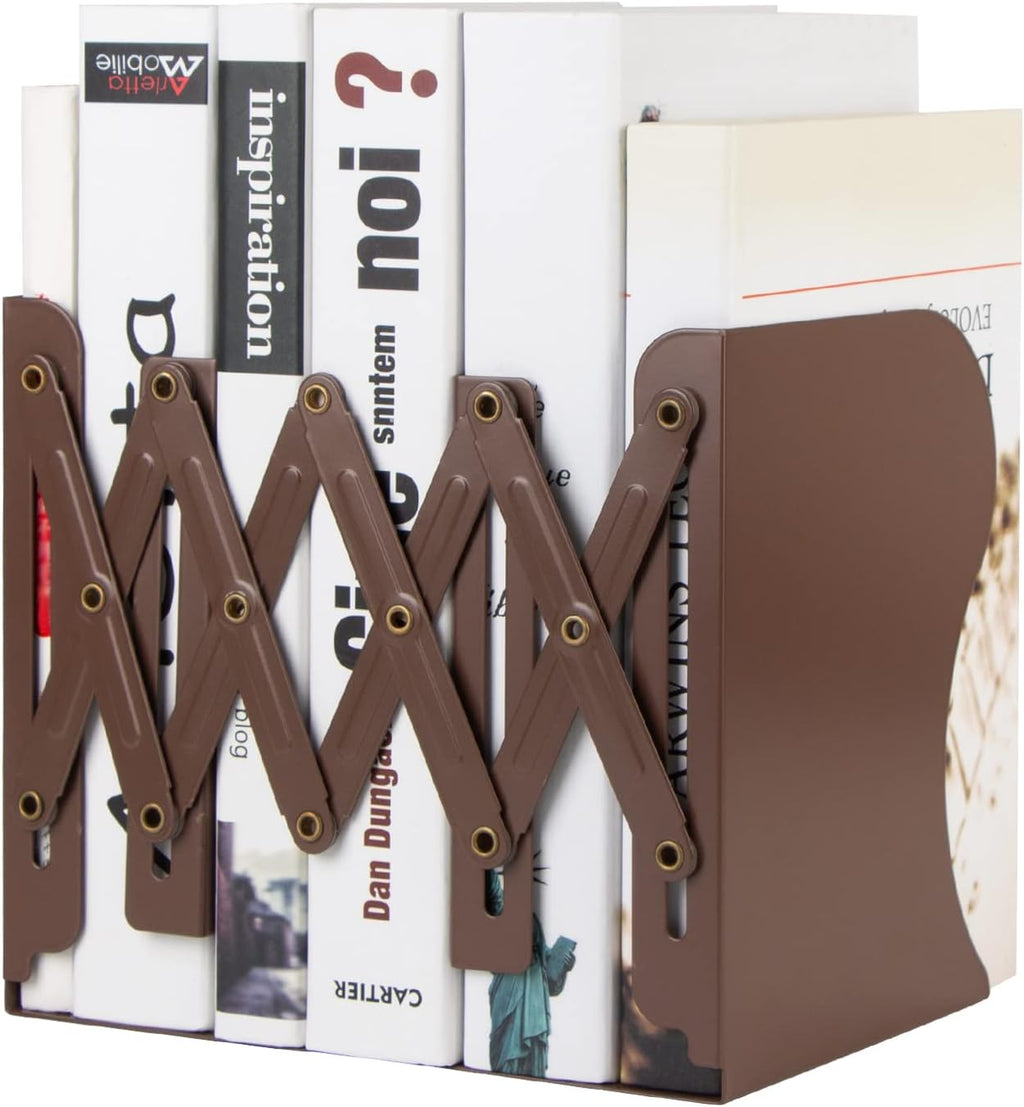 Aobopar Adjustable Metal Book Ends for Shelves Brown