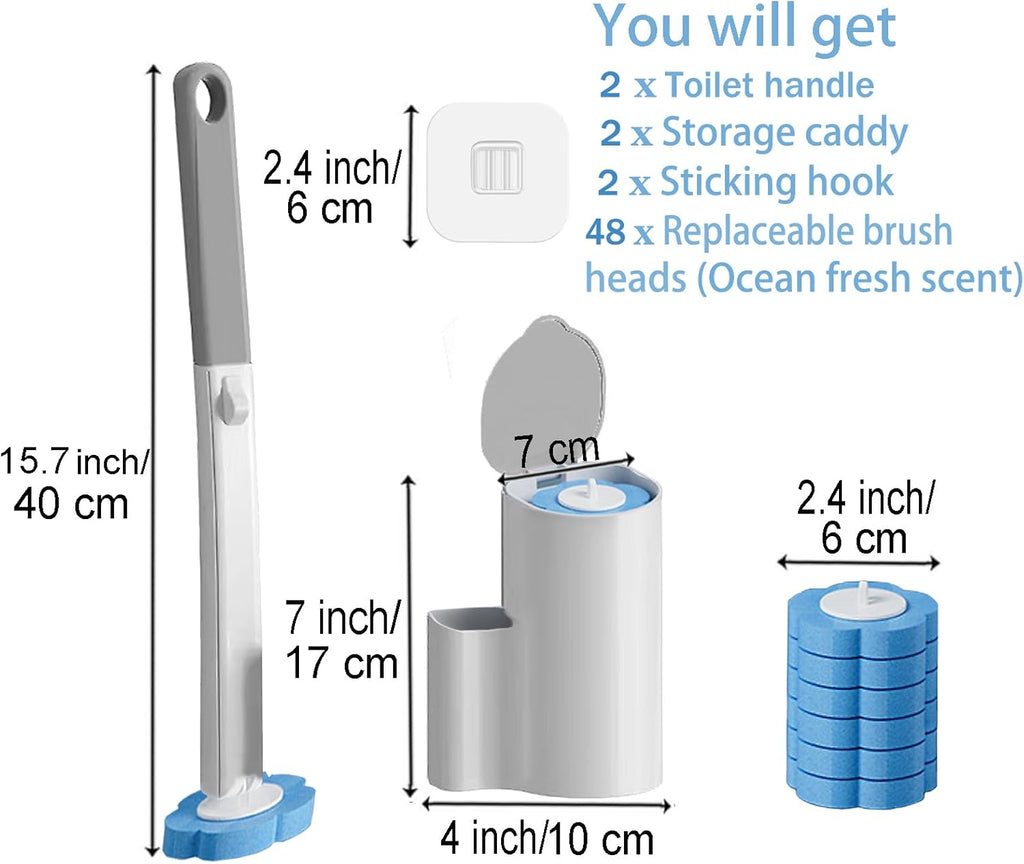 Disposable Toilet Brush and Holder 2 Pack with 48 Cleaner Refills
