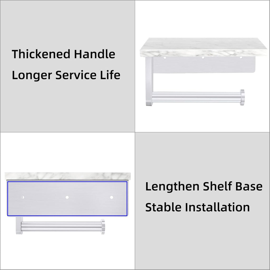 Gypie Toilet Paper Holder with Marble Shelf, Wall Mounted Brushed Nickel