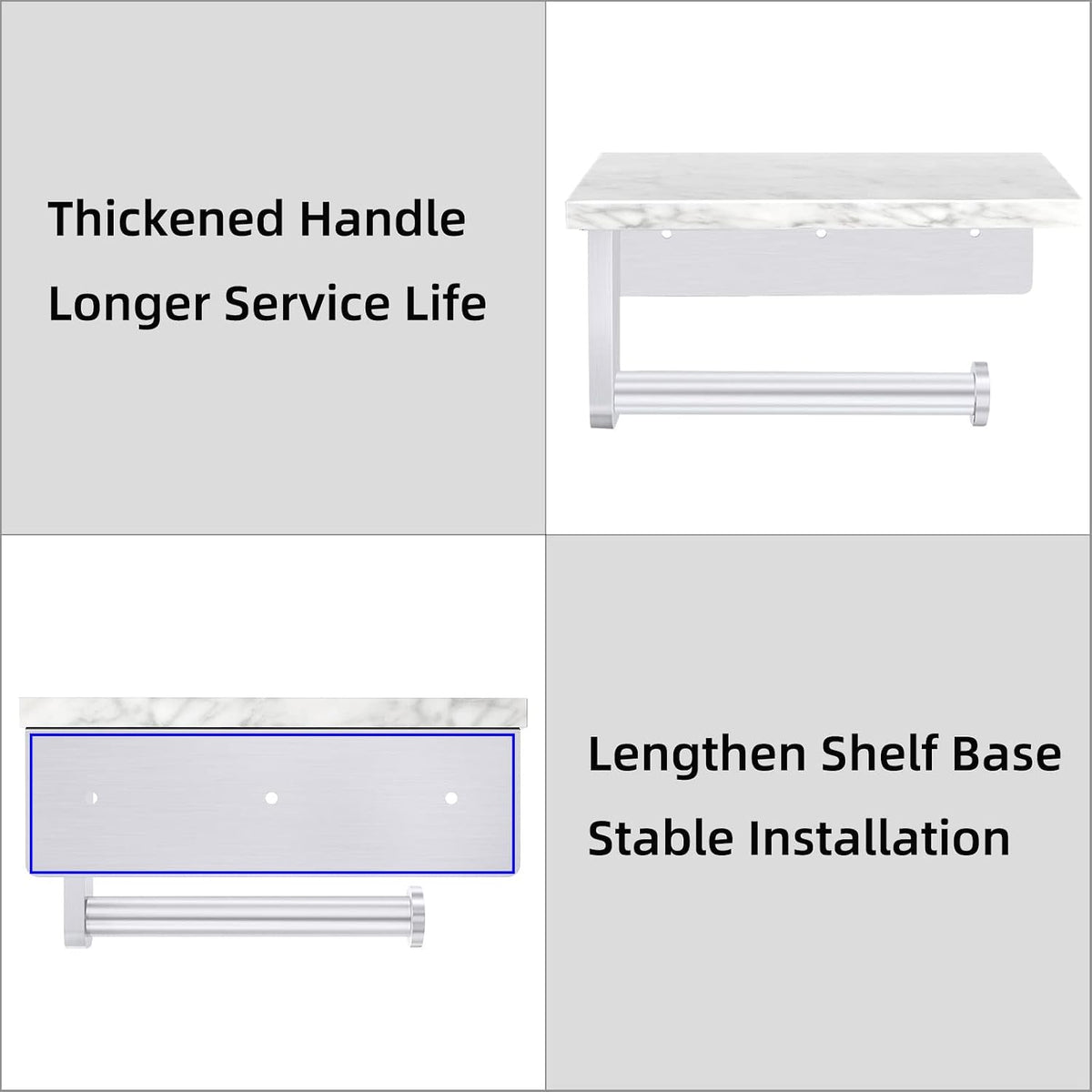 Gypie Toilet Paper Holder with Marble Shelf, Wall Mounted Brushed Nickel